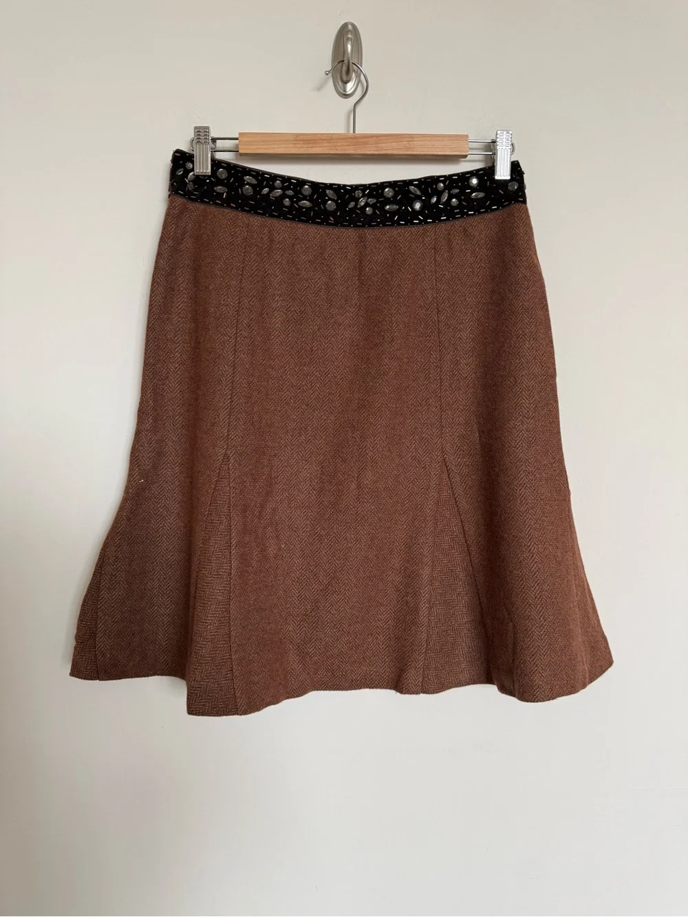 City DKNY Brown Wool Blend Skirt Beaded Waist Career Chic Size 4 Classic - Picture 9 of 13
